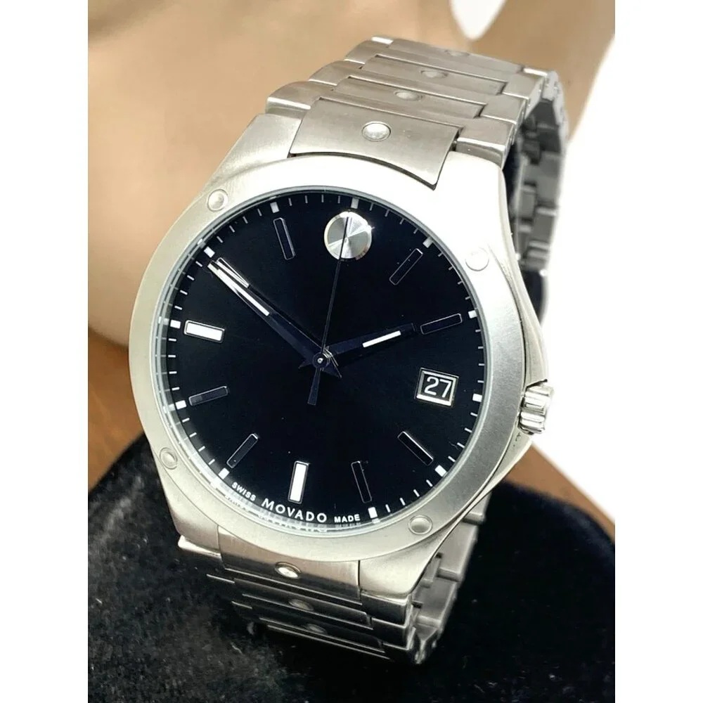 Movado Men's Watch 0607541 SE Black Dial Swiss Quartz Silver Steel 41mm